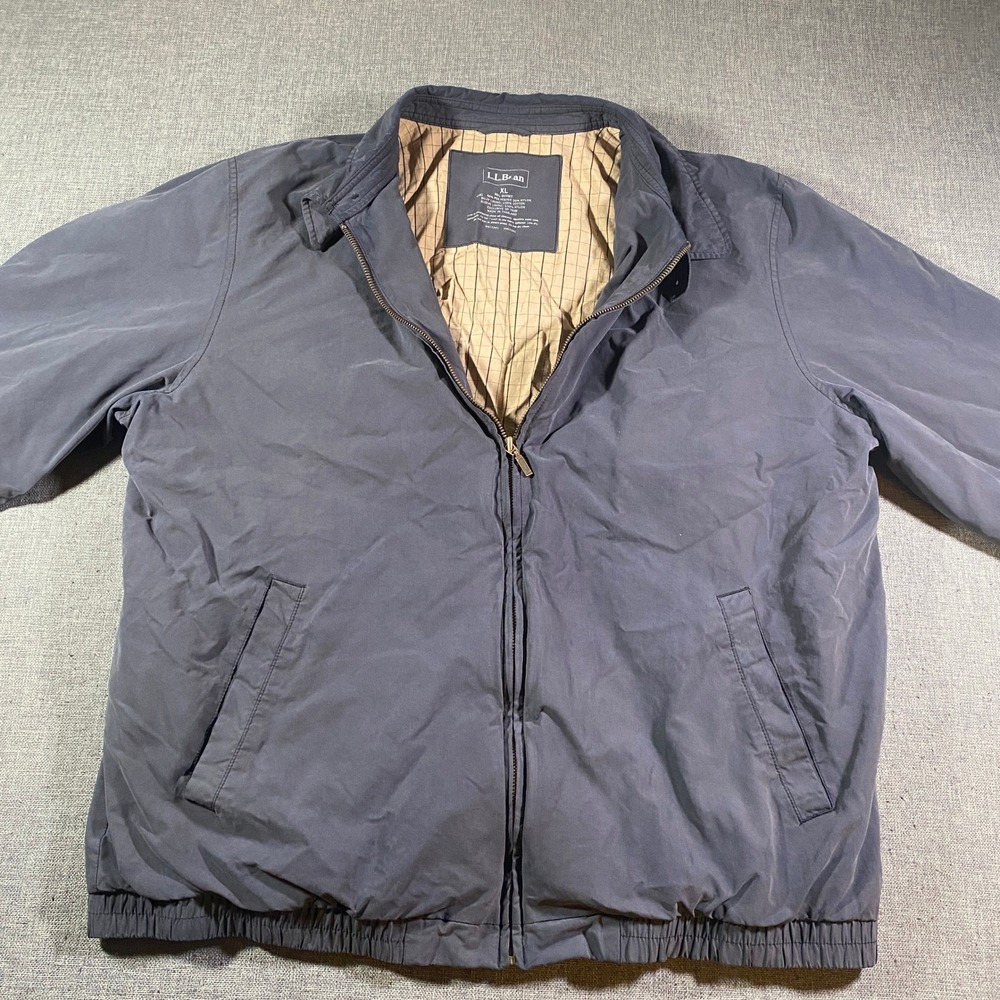LL Bean Men's Jacket XL Blue Full Zip Collared Lined Bomber Jacket Casual